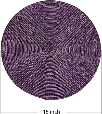 AHHFSMEI Round Braided Placemats 15 Inch Round Table Mats for Dining Tables Natural Woven Heat Resistant Place mats Set of 8 (Plum Purple)