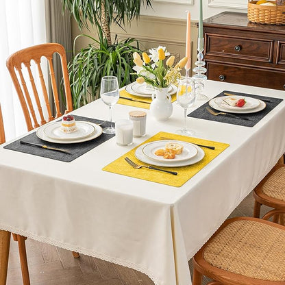 Romanstile Reversible Vinyl Placemats Set of 6, Faux Leather 100% Waterproof Oil-Proof Wipeable Place Mats, Heat Resistant Dual Sided Table Mats for Kitchen/Dining/Party (Grey Yellow, 12 x 17 Inch)