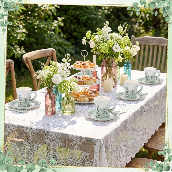 24 Sets Eucalyptus Leaf Tea Party Cups, 7 OZ Disposable Paper Tea Cups | - Image 5