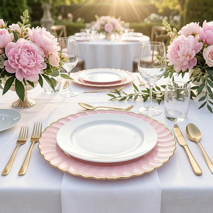 13 Inch Pink Scalloped Charger Plates - Image 2