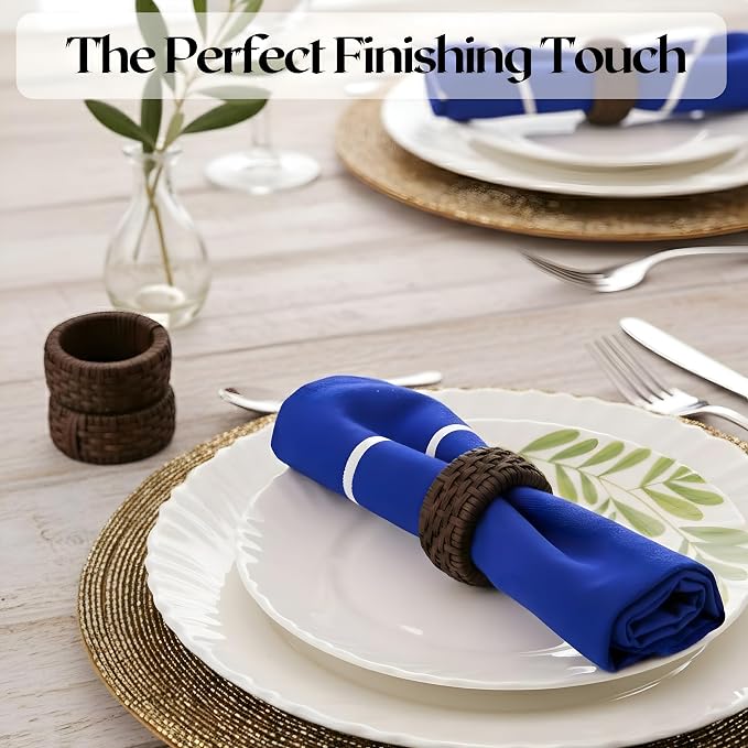ALPHA Living HOME Woven Napkin Rings Set of 12, Rustic Farmhouse Cane Napkin - Image 5