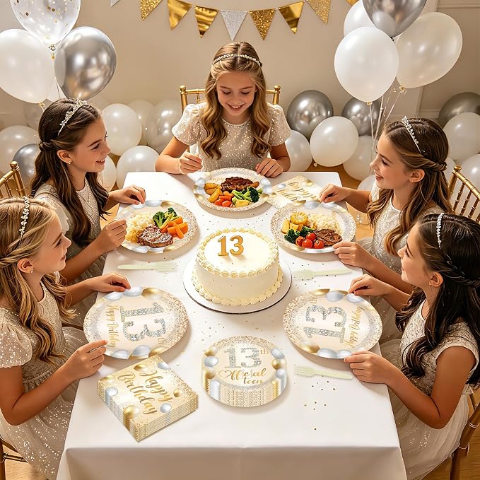 96Pcs White Gold 13th Birthday Party Decorations, Serves 24 | Official 13 Teen - Image 8