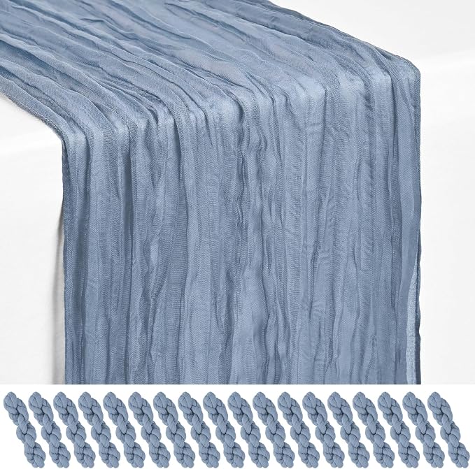 Showgeous 18 Pack Dusty Blue Cheesecloth Table Runner, 17 x 108 Inches | Boho by Showgeous