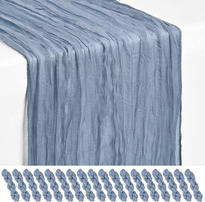 Showgeous 18 Pack Dusty Blue Cheesecloth Table Runner, 17 x 108 Inches | Boho by Showgeous