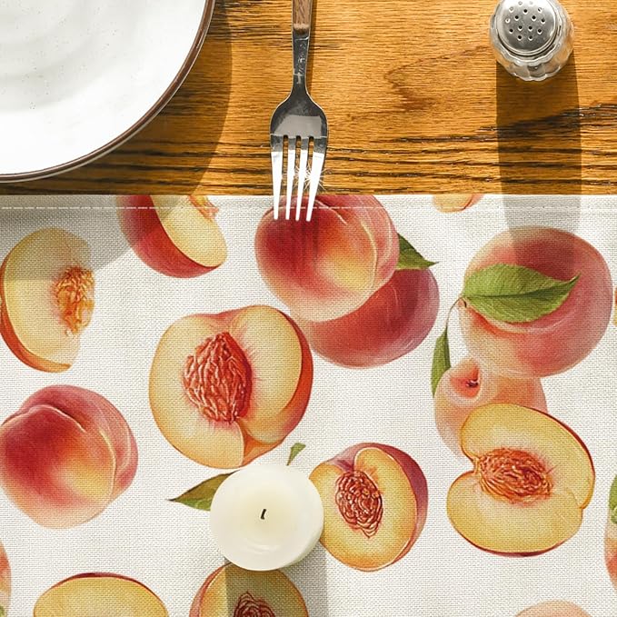 Artoid Mode Peach Leaves Fruit Spring Summer Table Runner, Seasonal Kitchen - Image 7