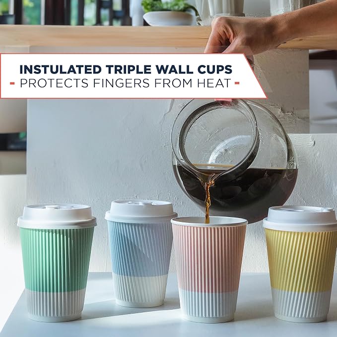 Disposable Coffee Cups With Lids - 12 oz To Go Coffee Cup With Lid. Durable - Image 3