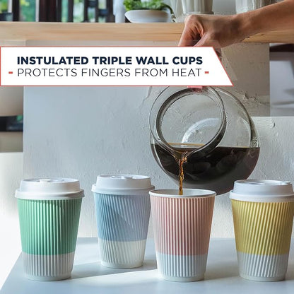 Disposable Coffee Cups With Lids - 12 oz To Go Coffee Cup With Lid. Durable - Image 3