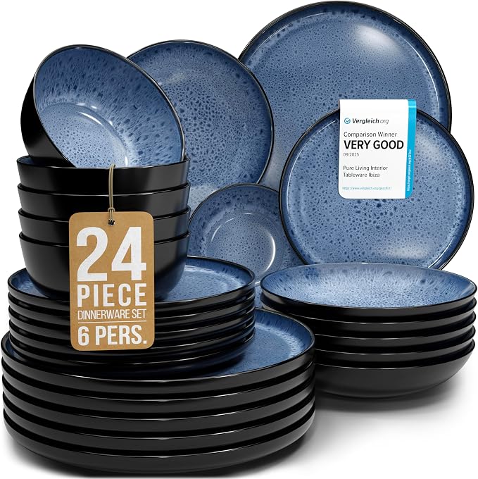 24 Piece Stoneware Dinnerware Set by PURELIVING