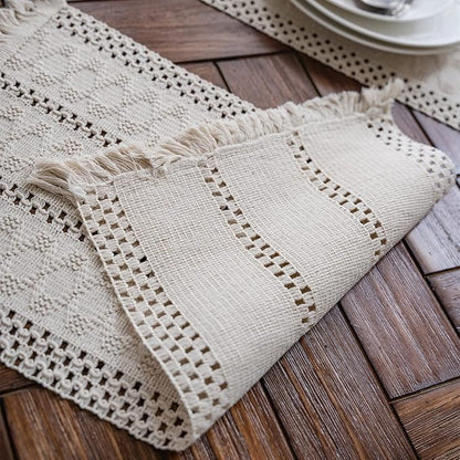 Macrame Table Runner Cream Beige Boho Table Runners - Image 4