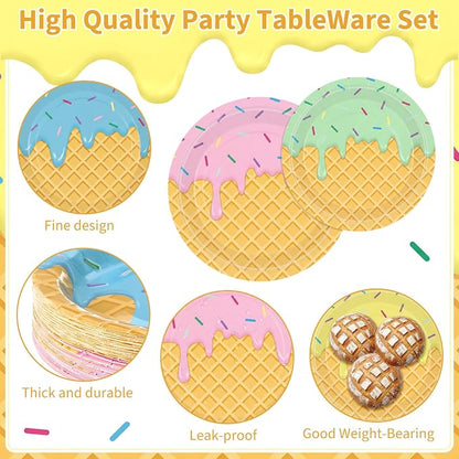 450 Pcs Ice Cream Tableware Set Decorations, Serves 50 | Summer Ice Cream Cone - Image 3