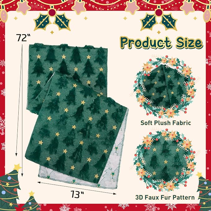 Christmas Trees Table Runner Soft Plush Faux Fur Green Tree - Image 4