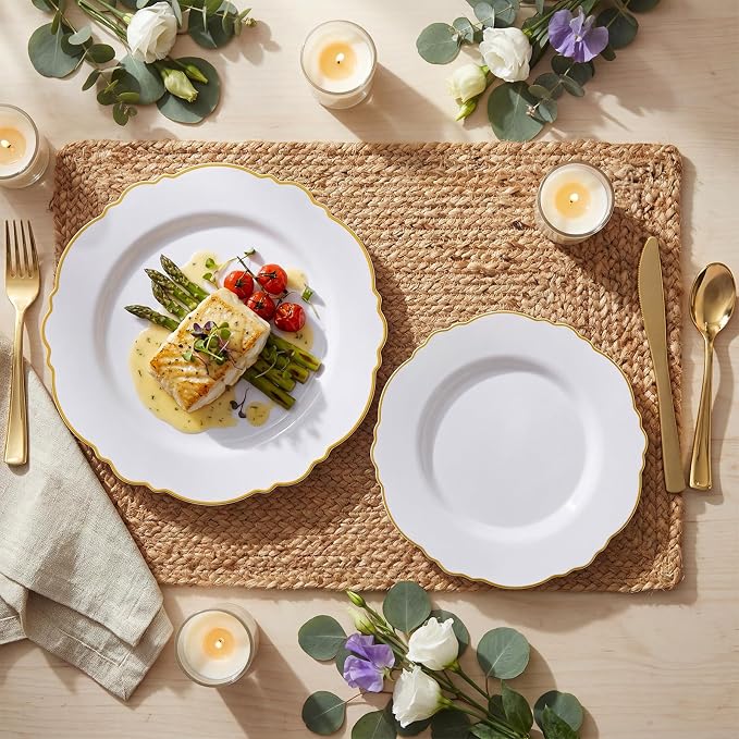 60pcs White and Gold Plastic Plates - Image 7