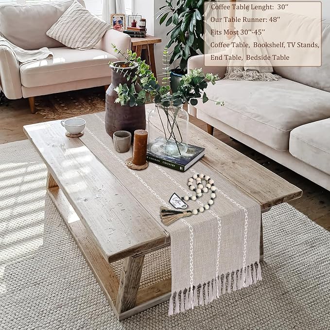 Coffee Table Runner 15x 48 inches Long, Wide Farmhouse Neutral Table Cover Short - Image 7