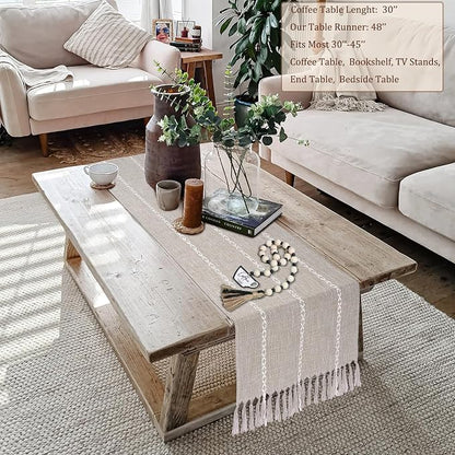 Coffee Table Runner 15x 48 inches Long, Wide Farmhouse Neutral Table Cover Short - Image 7