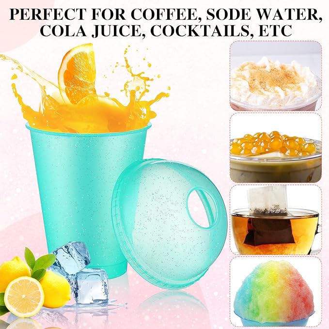 6 Set Slushie Cups with Dome Lids and Straws Detachable Spoon Straws Reusable - Image 5