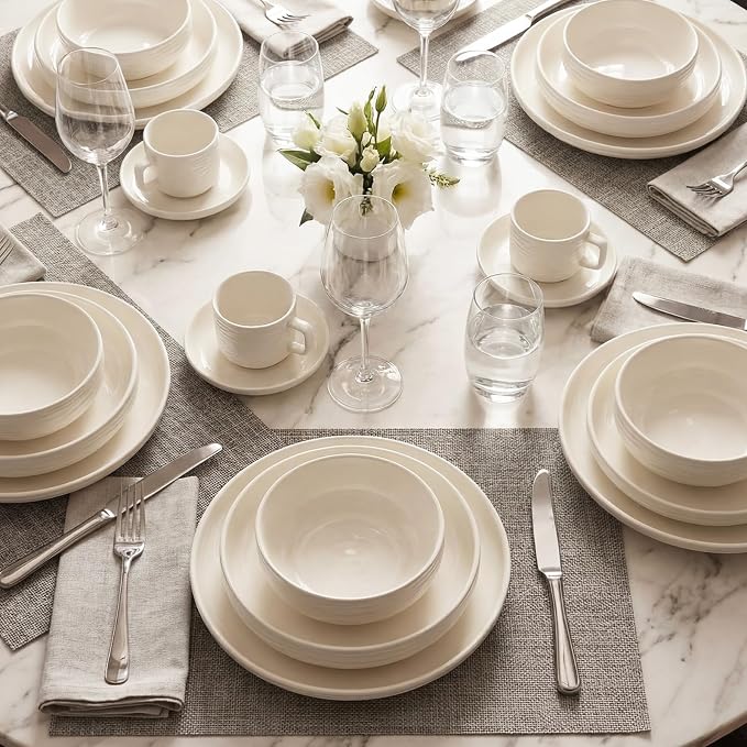 Pasta Bowls Set of 4, 33 OZ White Salad Bowls | 8 Inch Porcelain Wide and - Image 9