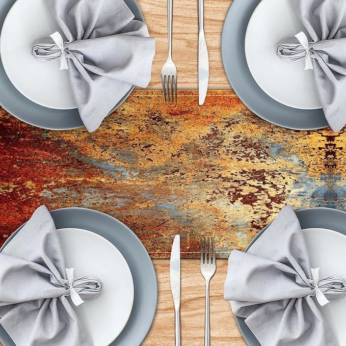 Brown and Orange Table Runner Inch Modern Abstract Messy Rust Painting Linen - Image 4