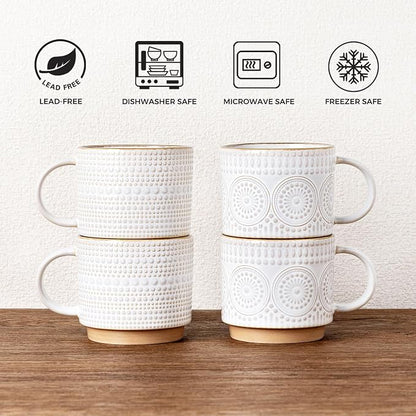 GBhome 12 oz Coffee Mugs Set of 4, Stackable Ceramic Coffee Cups Set | Modern - Image 7