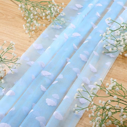 4 Pcs Blue Sky White Cloud Table Runner 29 X70 Inch Cartoon Tulle Table Runner - Image 2