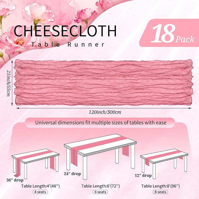 18 Pack Cheesecloth Table Runner 10FT Dusty Rose Table Runner Boho Gauze Cheese - Image 2