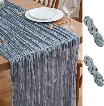 Asee'm 2pcs Cheesecloth Table Runner 120 Inches Dusty Blue Boho Gauze Cheese by Aseem