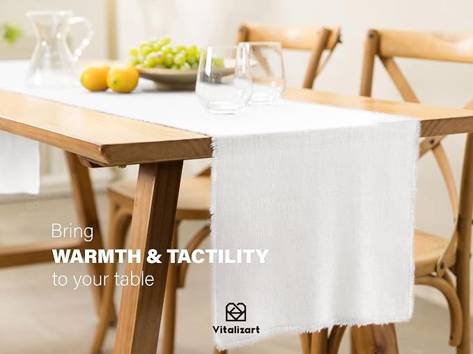 Vitalizart White Table Runner 14" x 120" Long Slub Texture Cotton Linen | Soft - Image 5
