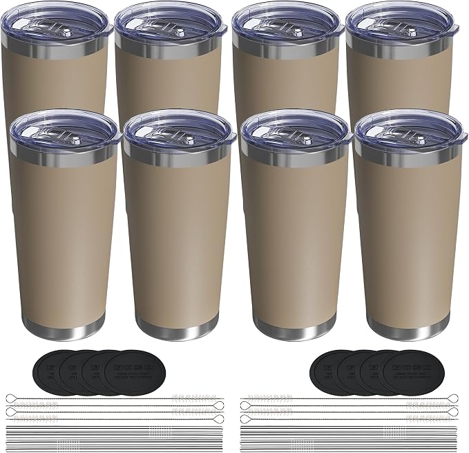 20oz Travel Coffee Tumbler 8 Pack, Lids and Straws, Stainless Steel | Double by UIRZOTN