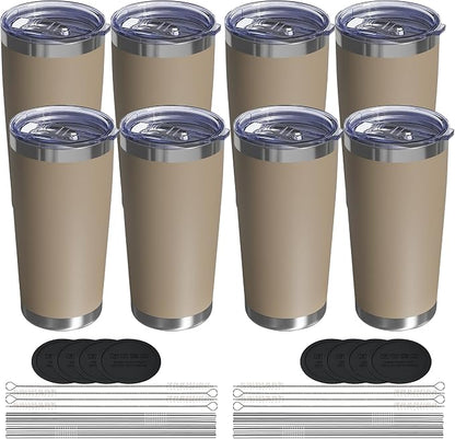 20oz Travel Coffee Tumbler 8 Pack, Lids and Straws, Stainless Steel | Double by UIRZOTN