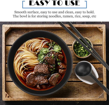 Luxshiny Multifunctional Melamine Noodle Bowls for Home and Restaurant Use Thick Plastic Ramen Soup Bowls with Smooth Polished Finish Easy to Clean and Stain-resistant Black
