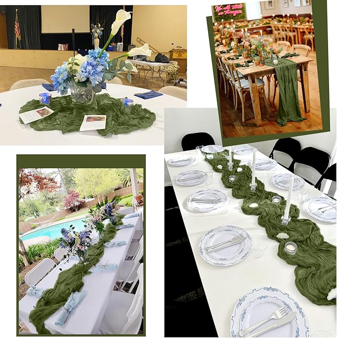 15 Pack Olive Green Table Runner 17 x 108inch Cheesecloth Table Runner Boho - Image 7
