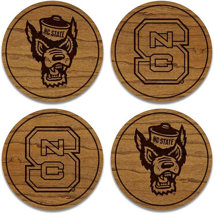 LazerEdge NC State Wolfpack Wooden Coaster Set - Cherry Wood - Officially Licensed Product - 4-Pack