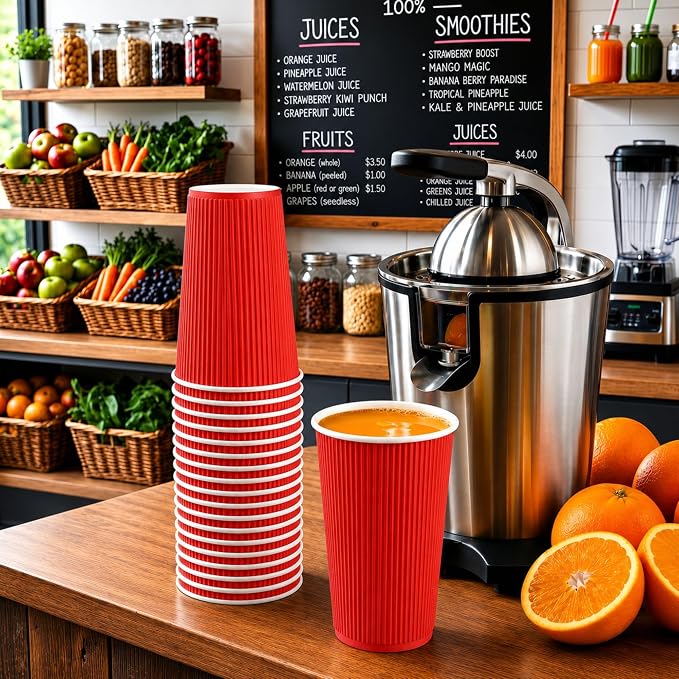 Restaurantware 16 Ounce Ripple Wall Disposable Coffee Cups, 500 Insulated Red - Image 4