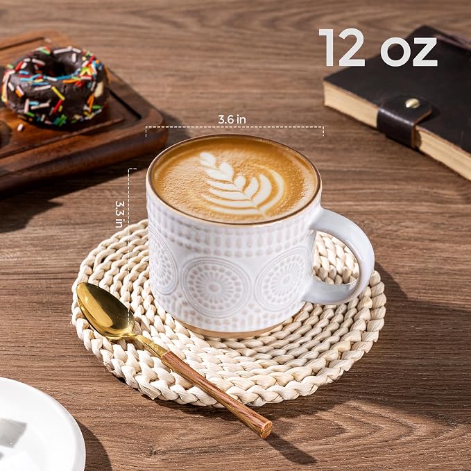 GBhome 12 oz Coffee Mugs Set of 4, Stackable Ceramic Coffee Cups Set | Modern - Image 2