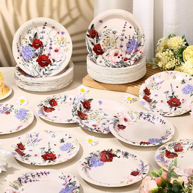 120 Pcs 7 Inch Spring Floral Paper Disposable Plates Wildflowers Party - Image 5
