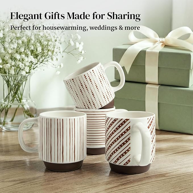DOWAN Stackable Coffee Mugs, 12 oz Ceramic Coffee Mug Set of 4, Coffee Cups - Image 7