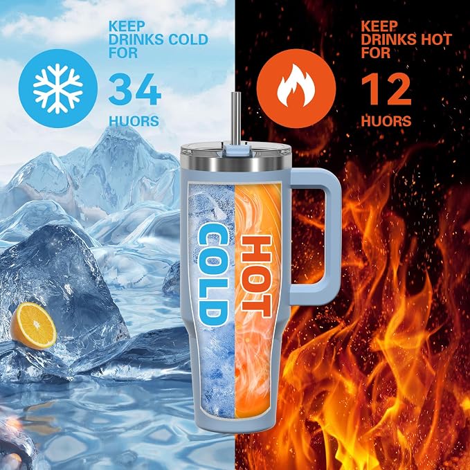30 oz Tumbler with Handle, Tumbler with Lid and Straw, Double Wall Insulated - Image 2