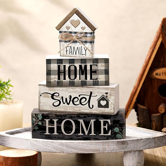 Moucuny 4 Pcs Farmhouse Table Decor Rustic Home Sweet Home Farmhouse Tiered - Image 4