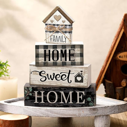 Moucuny 4 Pcs Farmhouse Table Decor Rustic Home Sweet Home Farmhouse Tiered - Image 4