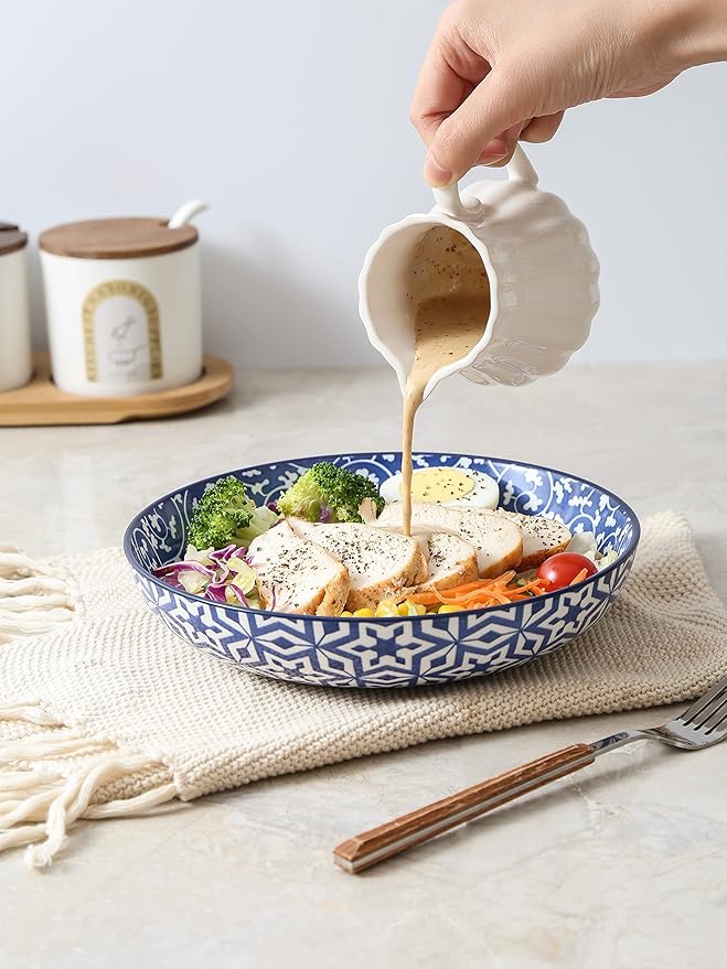Selamica Porcelain 26 Ounce Pasta Bowls Set of 6, 8 inch Wide and Shallow Salad - Image 3