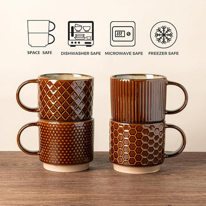 GBhome 12 OZ Stackable Coffee Mugs Set of 4, Ceramic Coffee Cups Set | 4 - Image 7