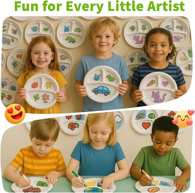 10 Inch 3 Compartment Paper Plates 【White 150 Pack】, Compostable Divided Plates, 100% Sugarcane Bagasse, Heavy Duty Disposable Plates for Party, BBQ, Picnic, Catering