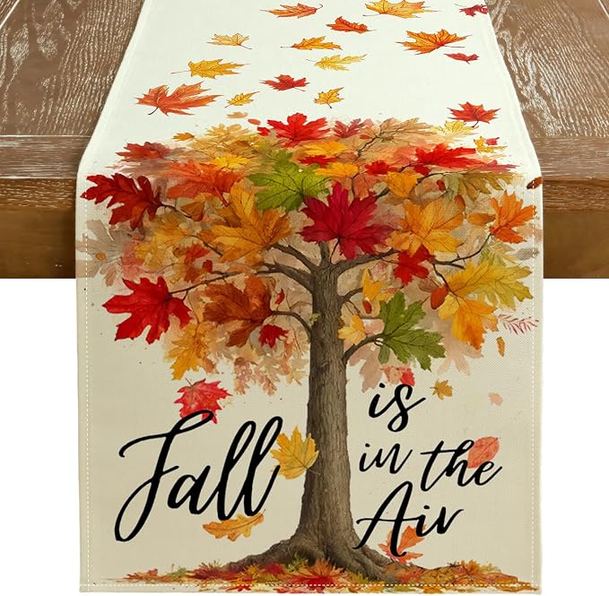 Fall Table Runner 13 x 120 Inch, Maple Leaves Autumn Farmhouse Decor by GEEORY