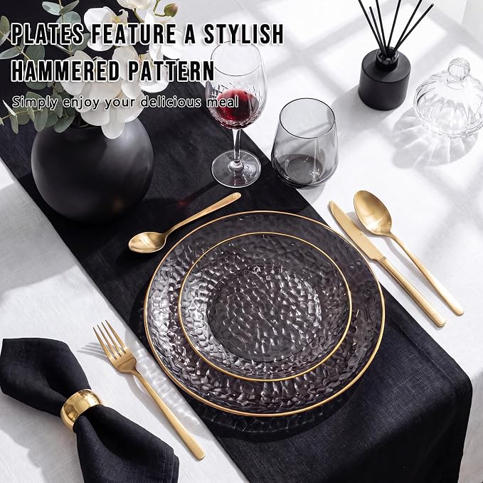 Rubtlamp 60Pcs Black Plastic Plates, Hammered Plastic plates Include 30 Dessert - Image 8