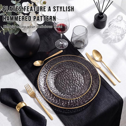 Rubtlamp 60Pcs Black Plastic Plates, Hammered Plastic plates Include 30 Dessert - Image 8