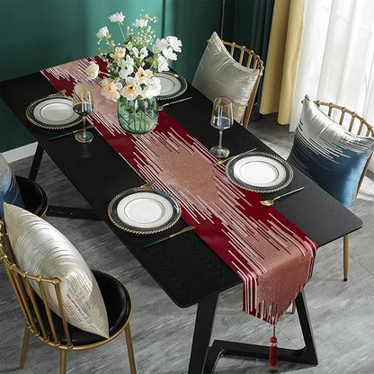 Elegant Modern Red Table Runner, Luxury Contemporary Geometric | Table Runners - Image 6