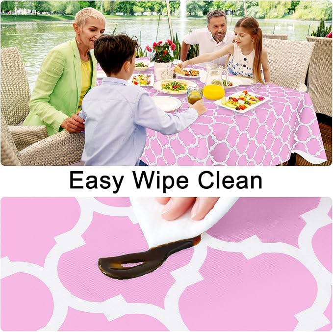 Smiry Rectangle Table Cloth, Waterproof Vinyl Tablecloth with Flannel Backing for Rectangle Tables, Wipeable Spillproof Plastic Tablecloths for Dining, Camping, Indoor and Outdoor, (60"x120", Pink)