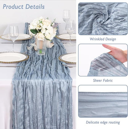 3 Pack Dusty Blue Cheesecloth Table Runner 120 Inch Boho Wedding Decor | - Image 3