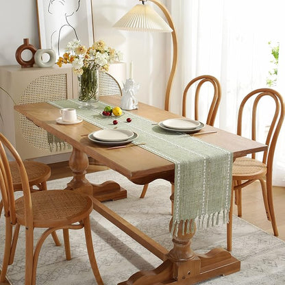 Wracra Rustic Linen Table Runner, Sage Green Table Runners 36 inches Long | - Image 7