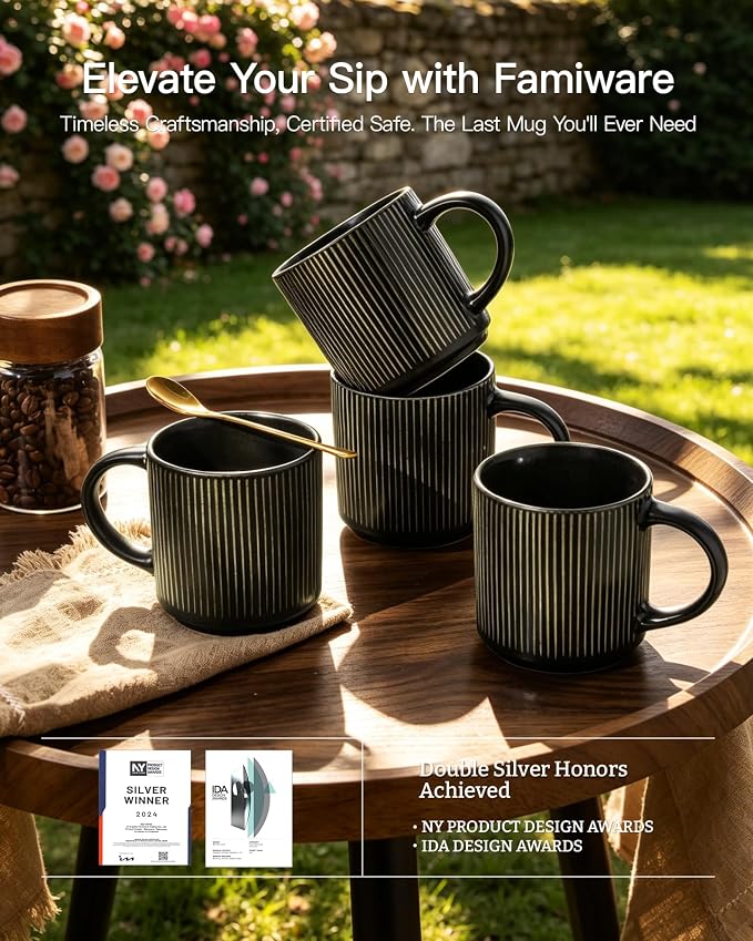 famiware Coffee Mug Set for 4, Star 12 oz Catering Mugs Cup Set - Image 5