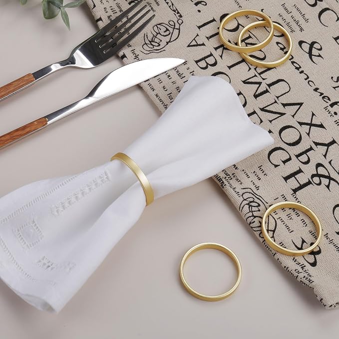 Cuff Brushed Gold Napkin Rings Set of 8, Circle Napkin Buckles Holder - Image 5
